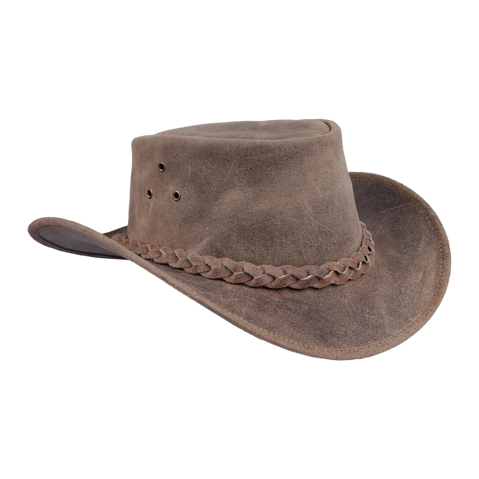 Leatherick Chapeau Cowboy pour Hommes - Chapeaux Outback en Cuir de Cheval Fou de Style Western Aussie avec Sangle de Menton