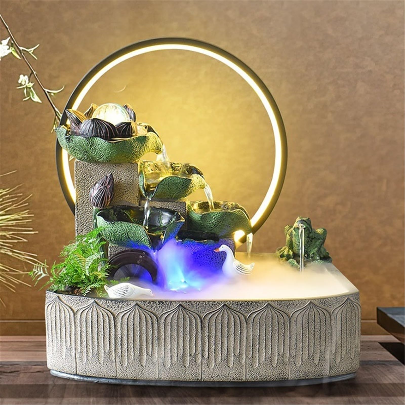 Amazon.co.jp: 屋内噴水 蓮の葉が飾られた流れる水噴水。リビング