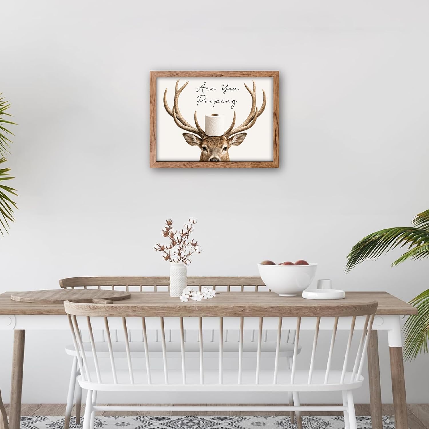Voxlyra Funny Framed Deer Bathroom Pictures Wall Art Animal 16x12 in