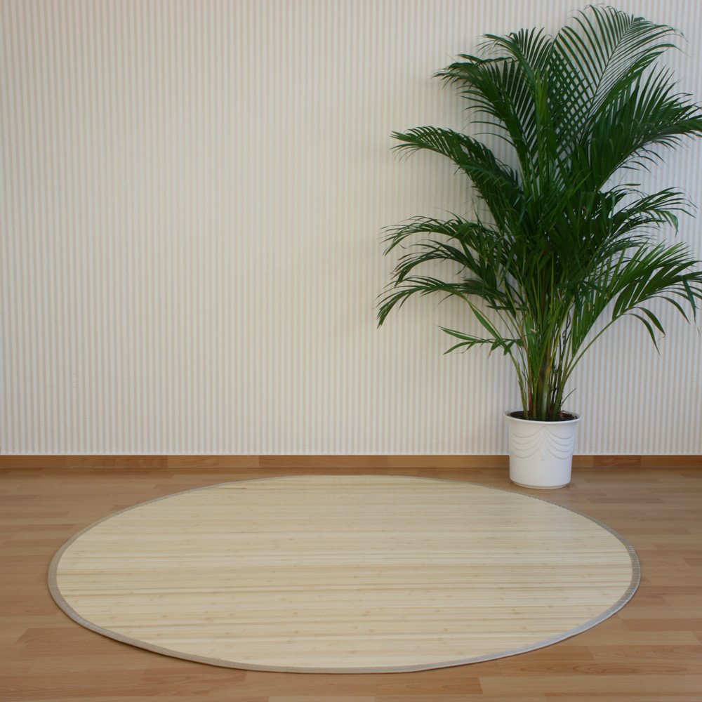 Homestyle4u 369, Bambusteppich rund 150 cm Bambusmatte Bad Teppich rutschfest Natur braun mit Bordüre