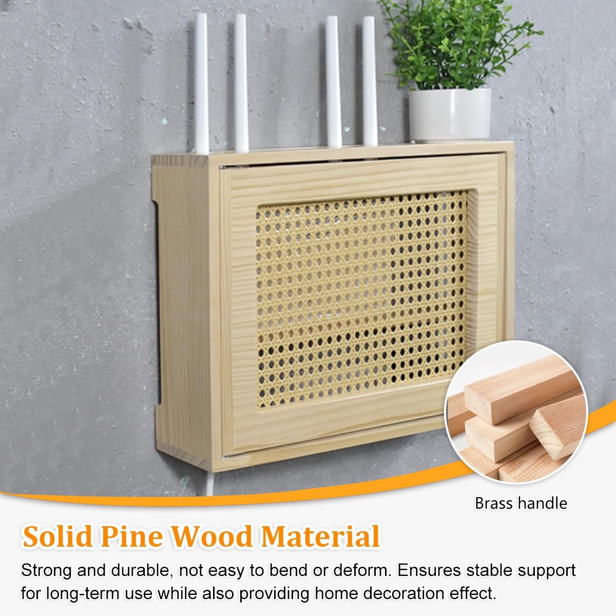Étagère murale en bois pour routeur WiFi, design rotin, pour la maison et le bureau, solution de rangement peu encombrante, accès facile, construction durable