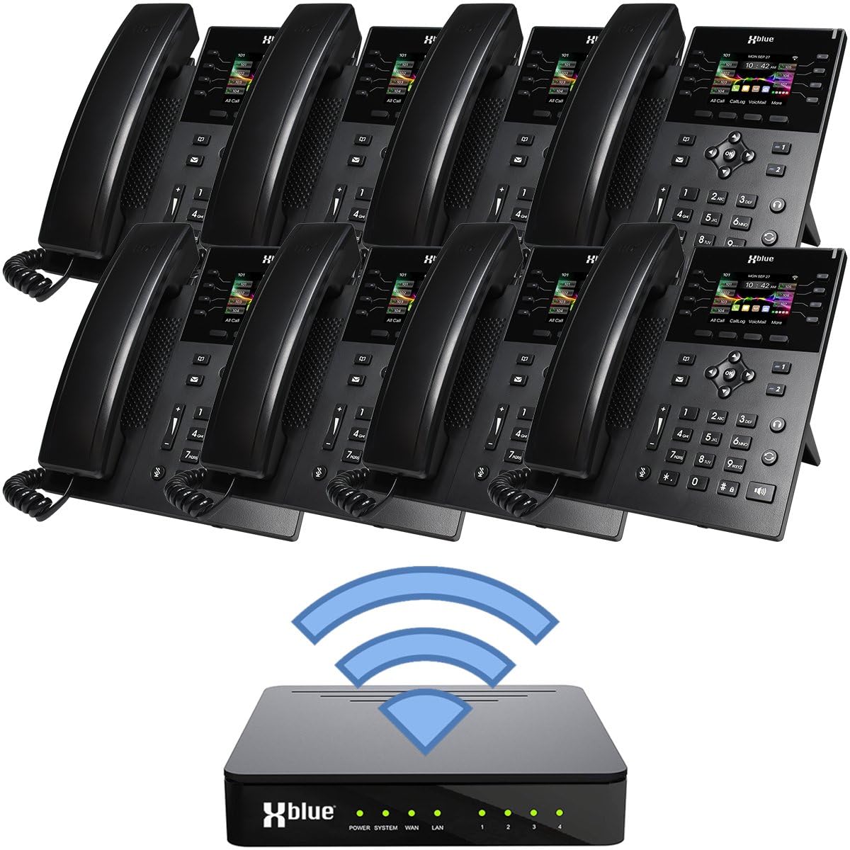 XBLUE Wireless QB1 Small Business Phone System Bundle with (8) IP8g VoIP Phones - Includes Auto Attendant, Voicemail, Remote Worker Extensions, Caller ID, Conference, Paging & Intercom
