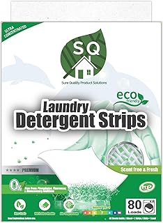 SQ Laundry Detergent Sheets (Up to 80 loads) - Eco friendly Laundry Sheets Detergent - Hypoallergenic Laundry Soap Sheets with Stain-fighting Enzymes - Laundry Strips for Home and Travel - Scent Free and Clear (40 Count)