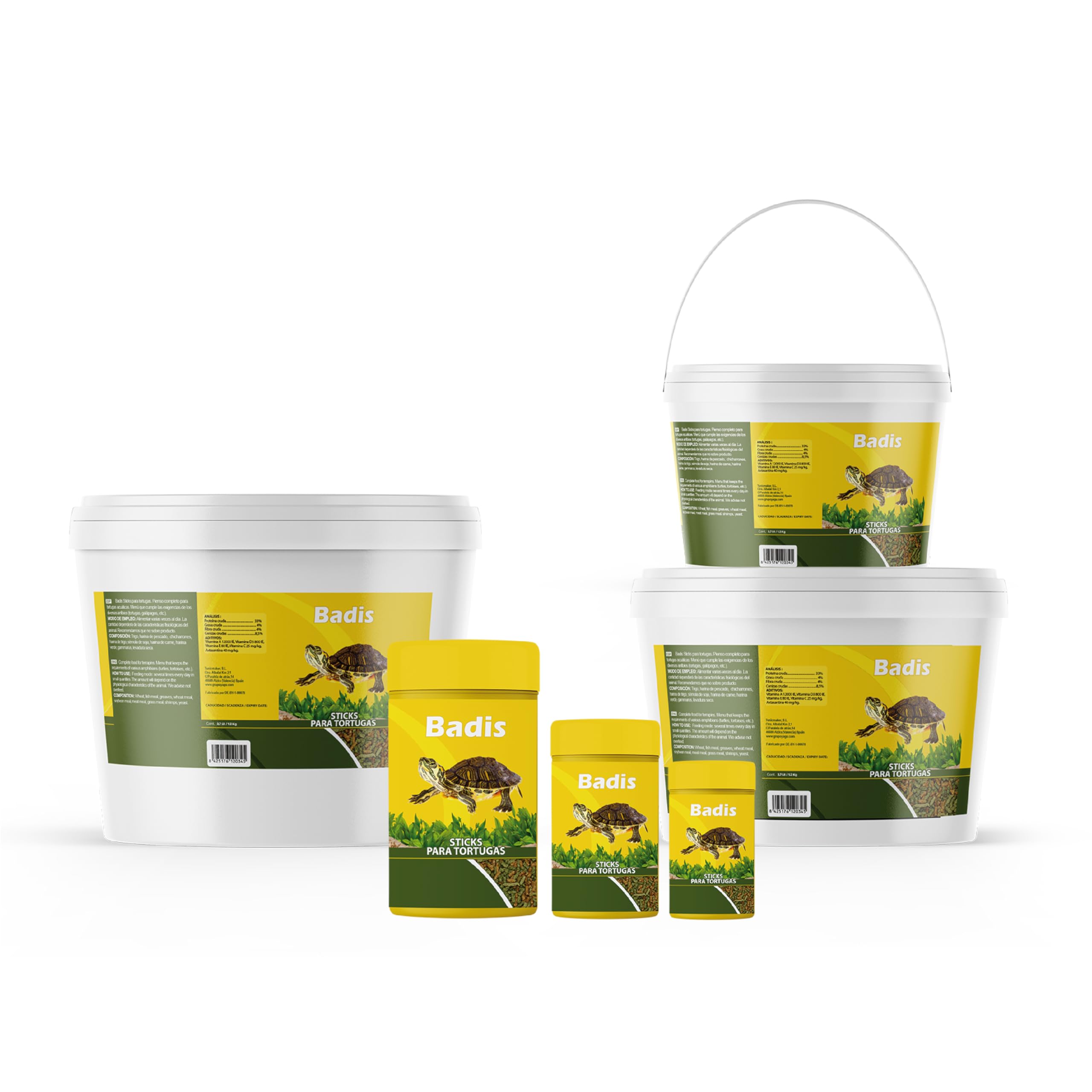 BADIS Alimento para Tortugas de Agua y Tierra Rico en Proteína Animal y Calcio para un Crecimiento Saludable y Caparazón Fuerte en Formato Sticks Bote de 1.2 KG