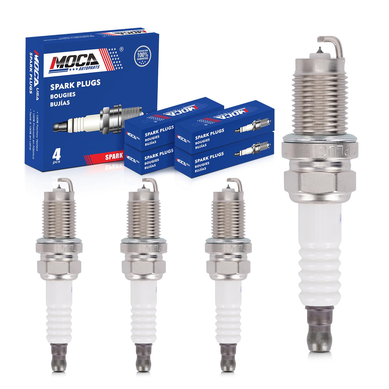 MOCA 2262 Pack of 4 Spark Plugs fits For Acura 2001-2003 CL 3.2L, For Kia 2010-2011 Soul 2.0L, For Chrysler 2007, 2009-2010 Sebring 2.4L, 2011-2014 200 2.4L, And More