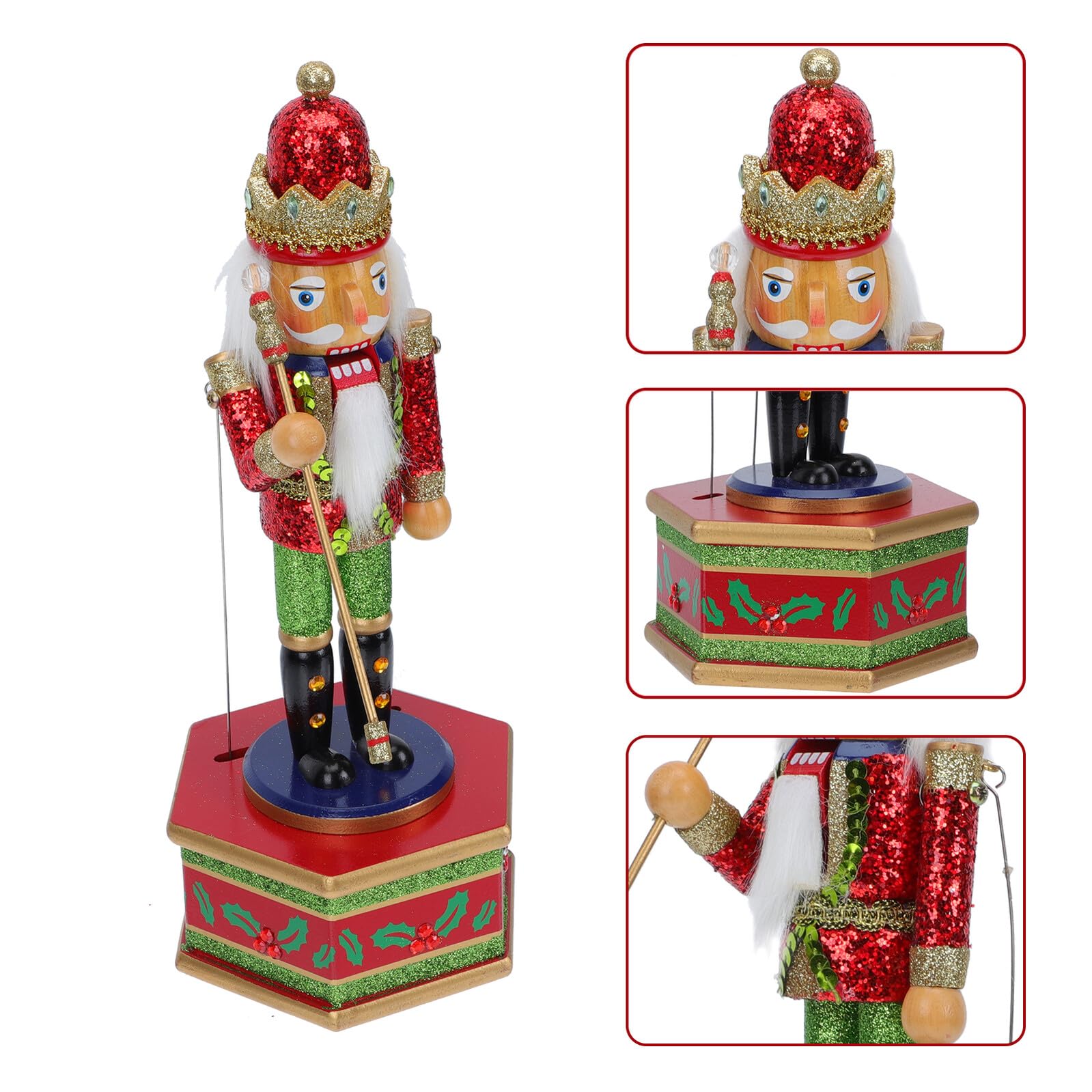 Angoily Caja Musical en Navidad Navideña de Madera Roja Reproducción Musical Portátil y Diseño Original para Adorno de Sala