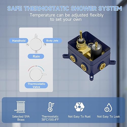 Miniatura 4 de Sistema de ducha de lluvia negra, cabezal de ducha de lluvia termostático de 24 pulgadas con grifo de ducha de mano completo, juego combinado de