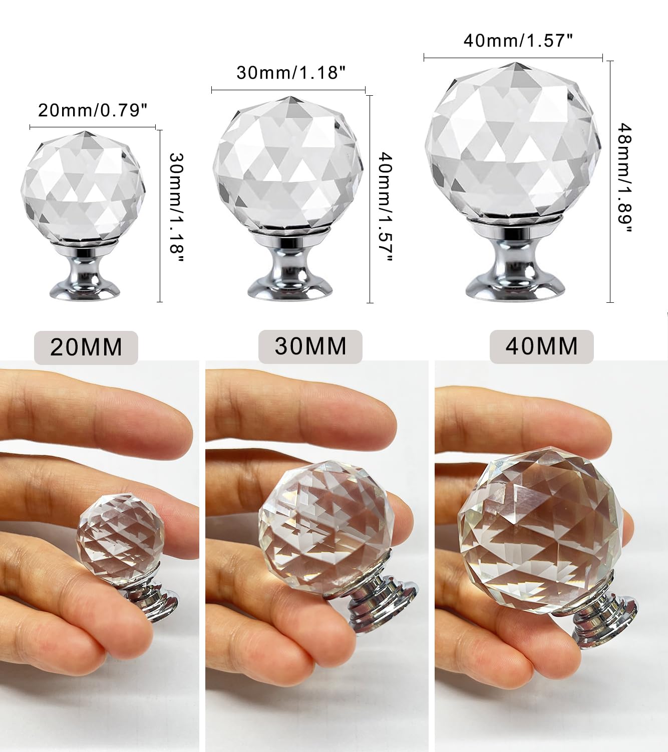 Quluxe Lot De 8 Boutons De Tiroir Ronds En Cristal De 3,18 Cm