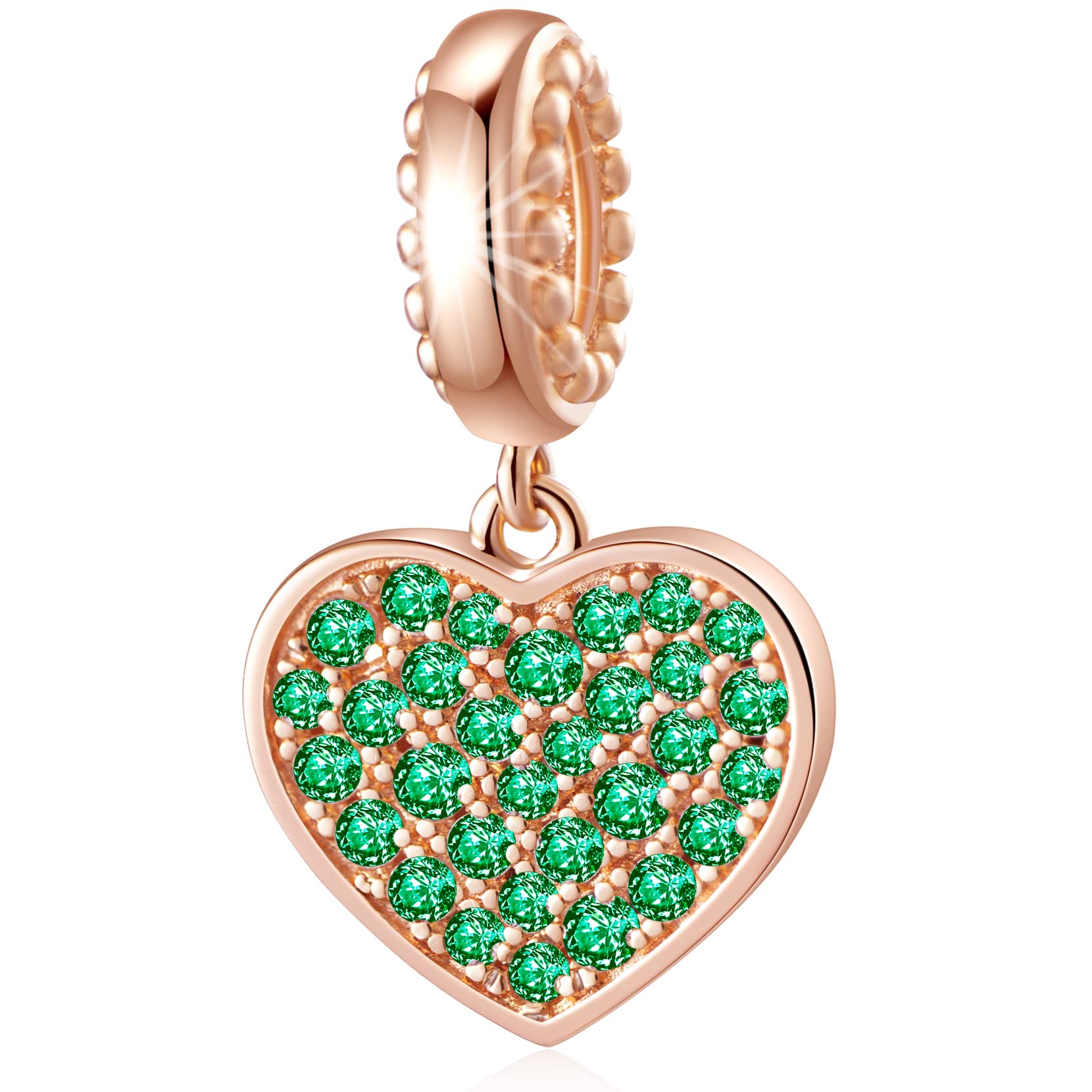 Chawinbirthstone Charms Rose Gold Plated 925 Sterling Silver Heart