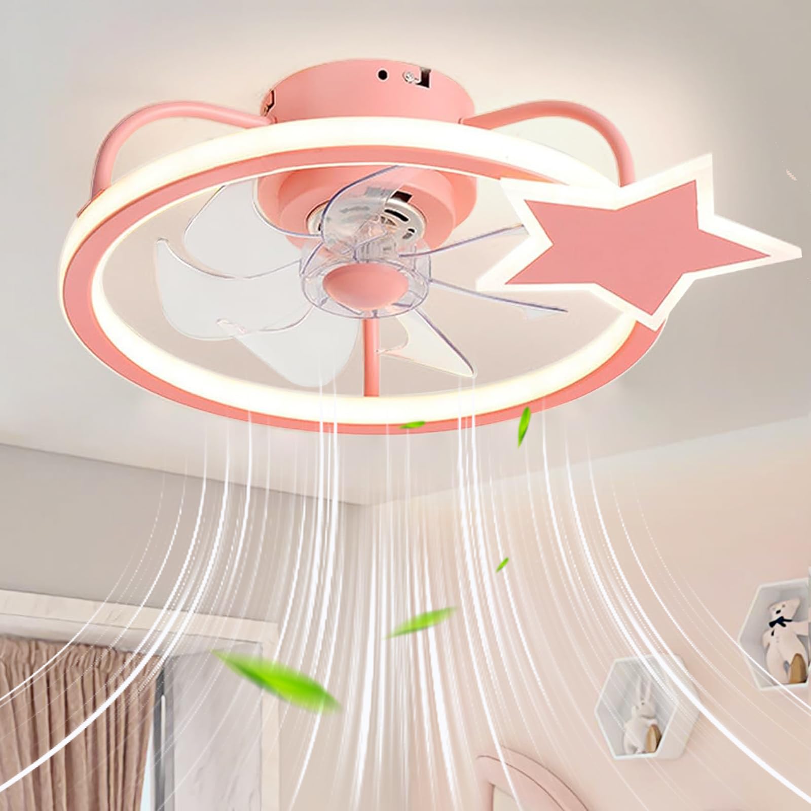 Dceinz Children's Ceiling Fan with Light and Remote Control Silent Ceiling Fan with Light DC Reversible 6 Speeds Timer LED Dimmable for Children's Bedroom