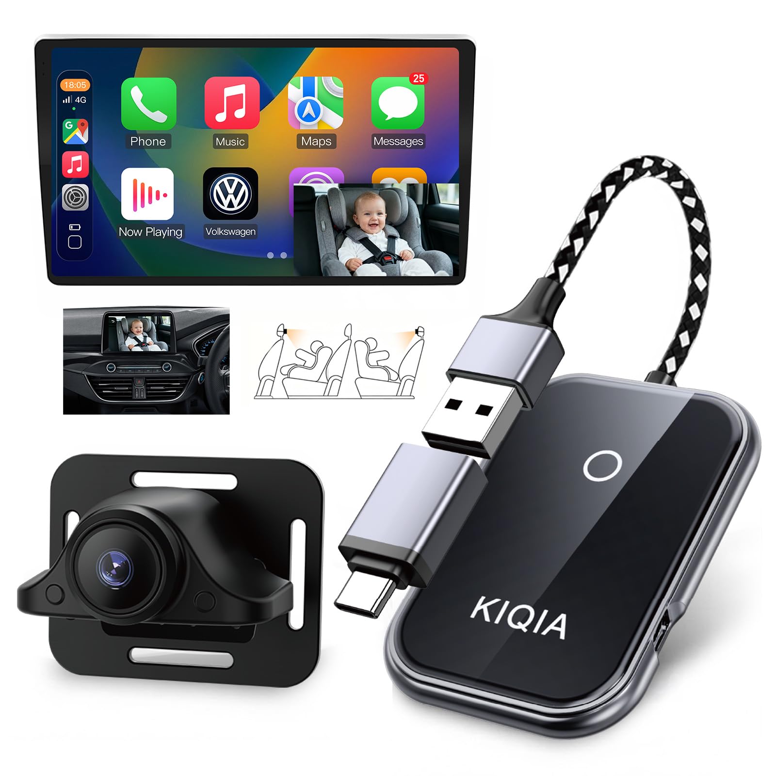 Amazon.co.jp: KIQIA【業界初】スマート車載ベビーモニター ワイヤレス