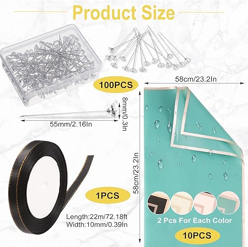 Miniatura 2 de 163 piezas de accesorios para ramo de flores, incluye papel de regalo de flores, cabeza de diamante, alfileres rectos, mini corona, decoración de