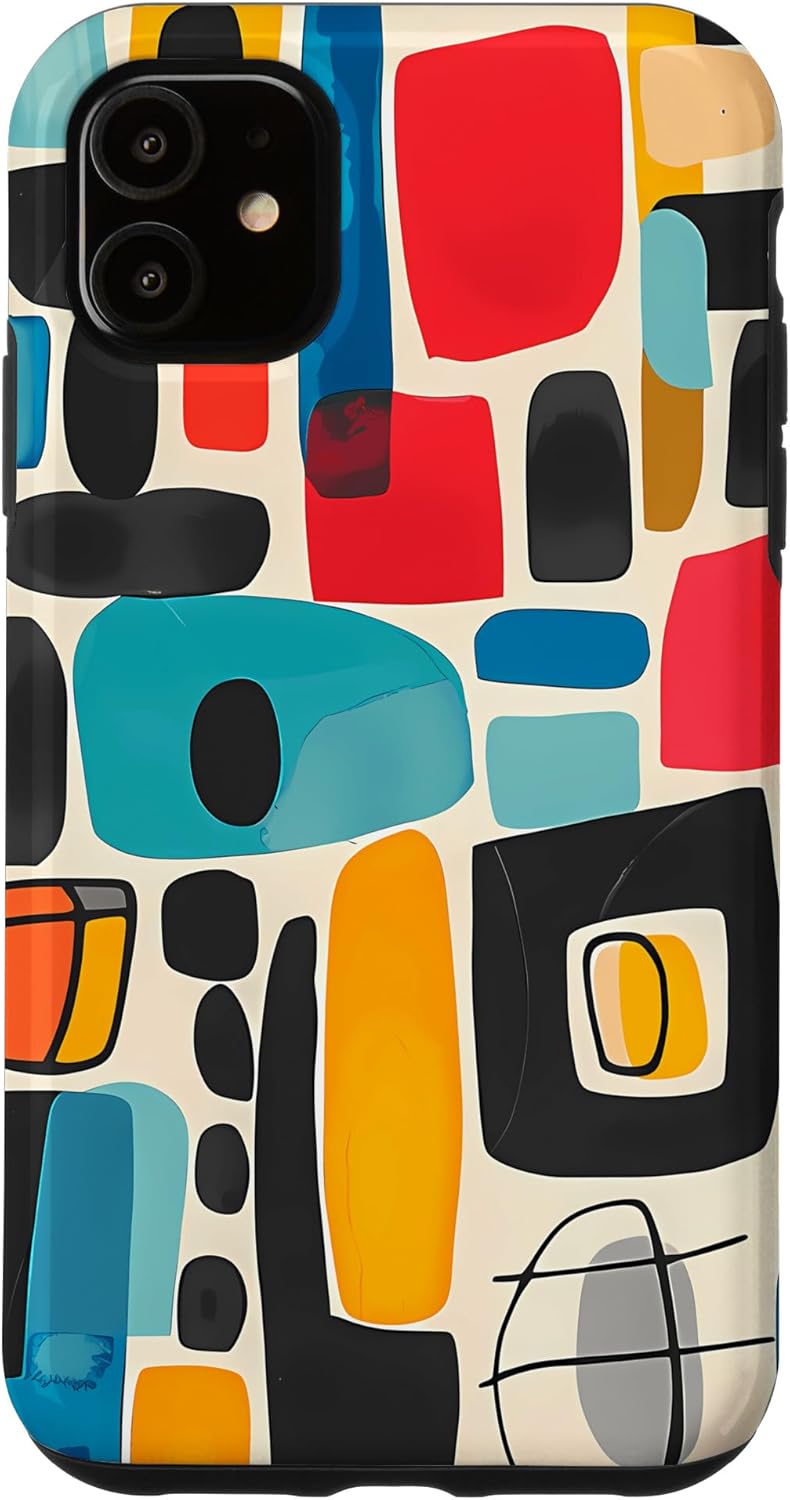 iPhone 11 Retro Colorful Geometric Funky Abstract Art Print Case
