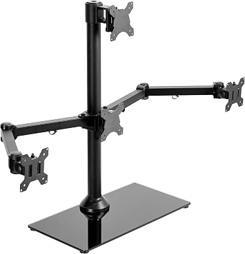 شاشة VIVO Black Steel Quad Freestanding LED LCD للكمبيوتر ، للخدمة الشاقة 3 Plus 1 حامل قابل للتعديل بالكامل مع قاعدة ، يحمل شاشات 4 حتى 24 بوصة ، STAND-V004TG