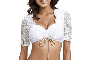 Women's Premium Lace Blouse German Dirndl Elegant Lace Crop Top Plus Size...