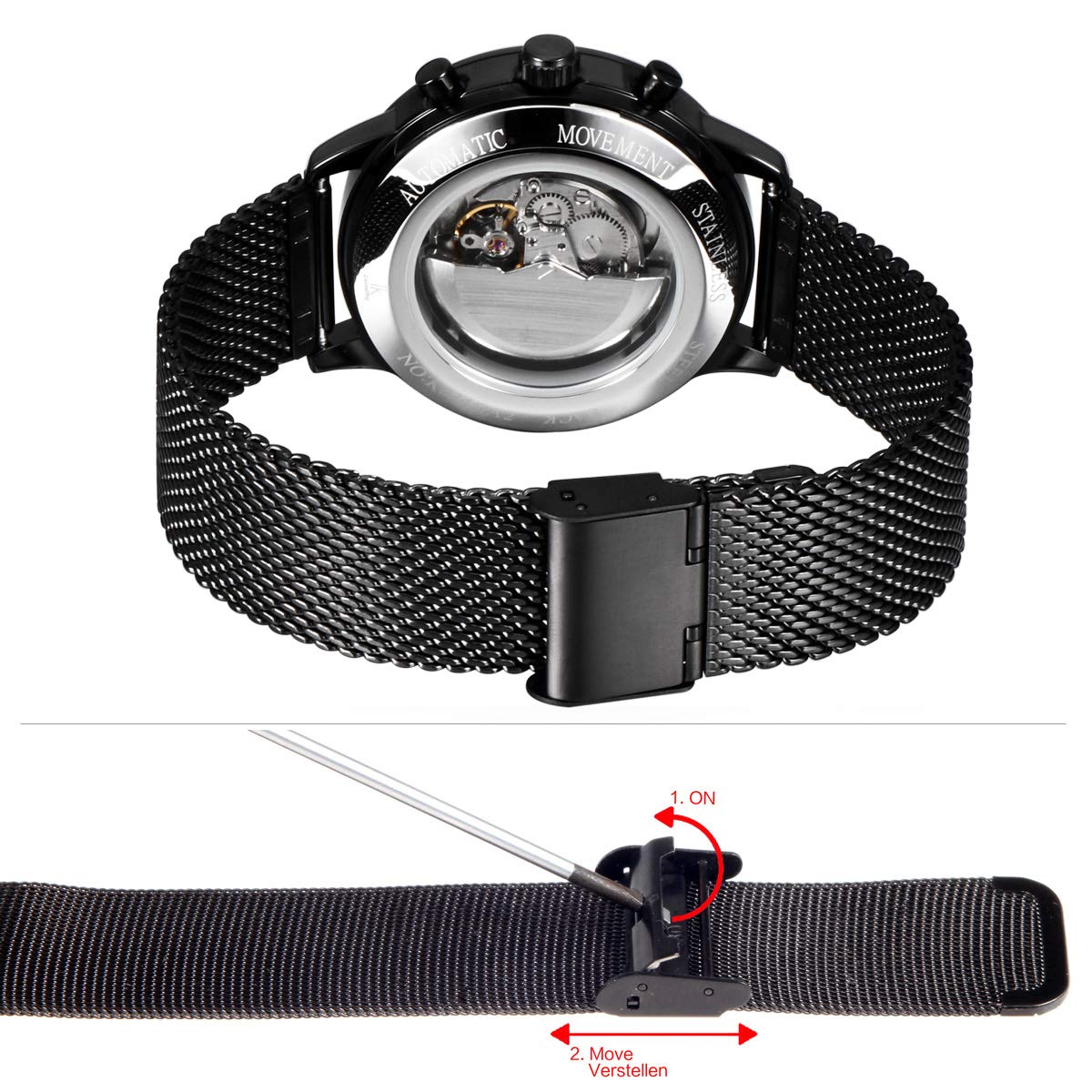 Alienwork IK Reloj Automático Hombre Mujer Cronógrafo Banda de Malla