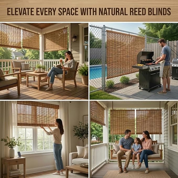 Persiana enrollable bamboo natural 80" x 48" para patio miniatura 6