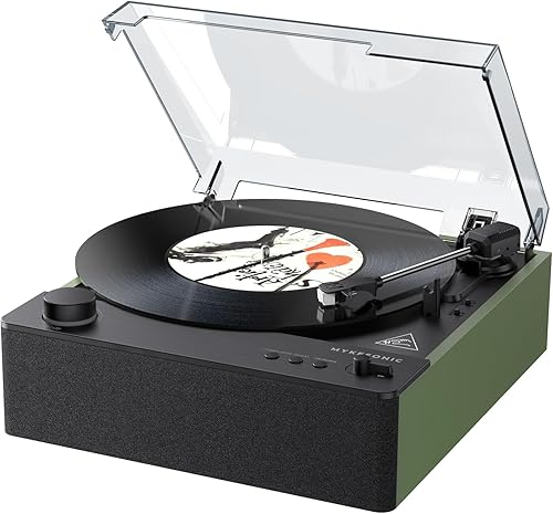 Miniatura 9 de Reproductor de discos de vinilo completamente automático Bluetooth, tocadiscos de vinilo MYKESONIC con transmisión por correa, cartucho magnético