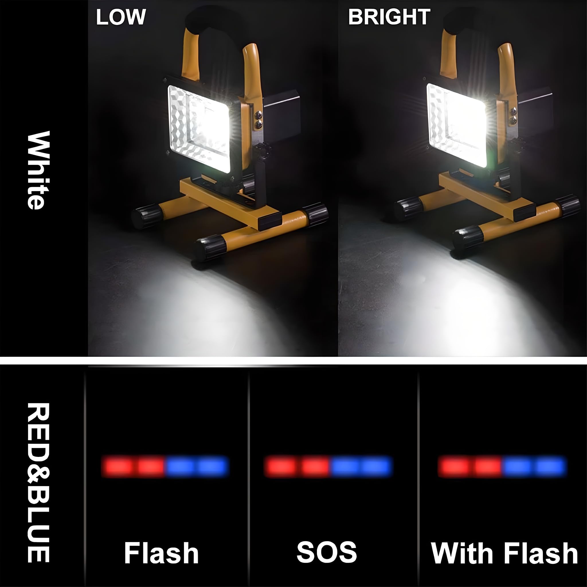 Luces de trabajo LED, reflectores recargables por USB con impermeabilidad IP65, luz de emergencia para trabajos al aire libre, construcción, camping, taller, viajes y senderismo Smart mode: 12–38 h