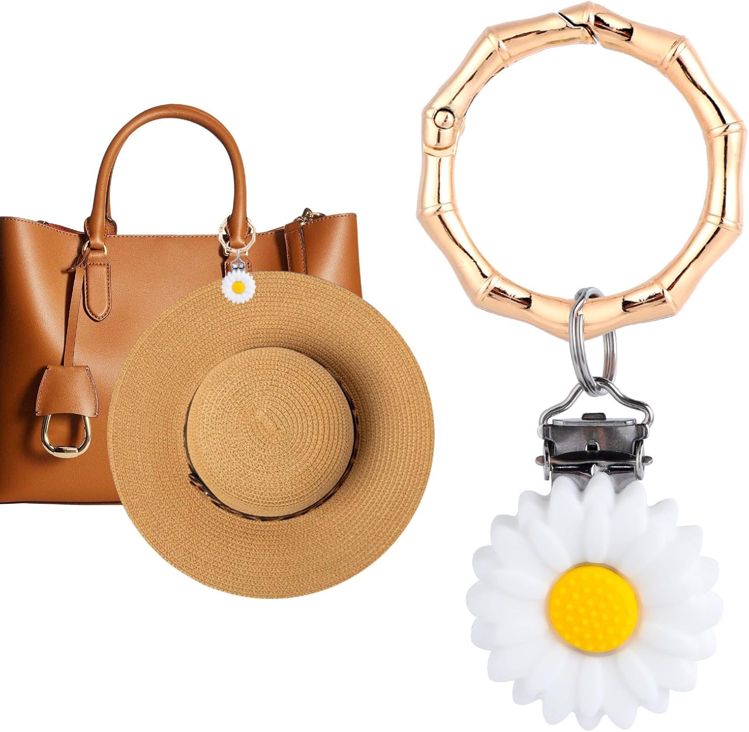 Flower Hat Clip for Bag Travel, Womens Hat Holder Clip for Bag, Hands-Free Hat Clips for Travel on Bag for Handbag Backpack Luggage Purse (White)