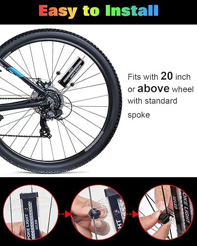 Miniatura 6 de Zacro Luces de rueda de bicicleta, paquete de 2 luces LED para radios de bicicleta, 32 patrones brillantes, luces de neumáticos de bicicleta para