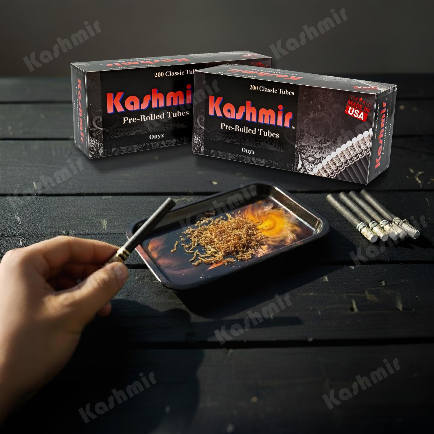 Kashmir Cigarette Tubes with Filters 1000 Count (200 x 5 Boxes) – 84mm Onyx King Size Empty Paper Tubes – Patent-Pending Filter Tubes Compatible with Most Injector Machines – Made in USA