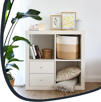 HMF Storage Basket with Hidden Handles, Round Basket for Kallax | 31 x 31 cm | White/Brown