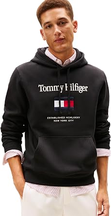 Tommy Hilfiger Mens Medium Weight Cotton Hoodie Sweatshirt With Embroidered Logo