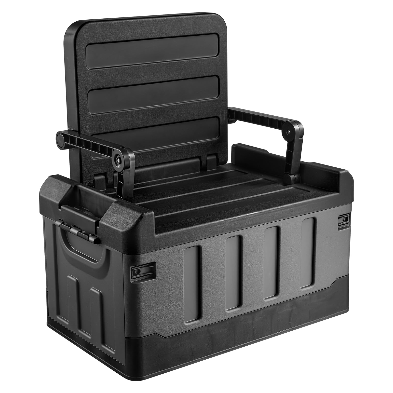 2 in 1, contenitore pieghevole per auto, 60 litri, sedia di regolazione, custodia pieghevole, organizer, sedile della sedia con capacità di 200 kg, contenitore per bagagliaio, colore nero