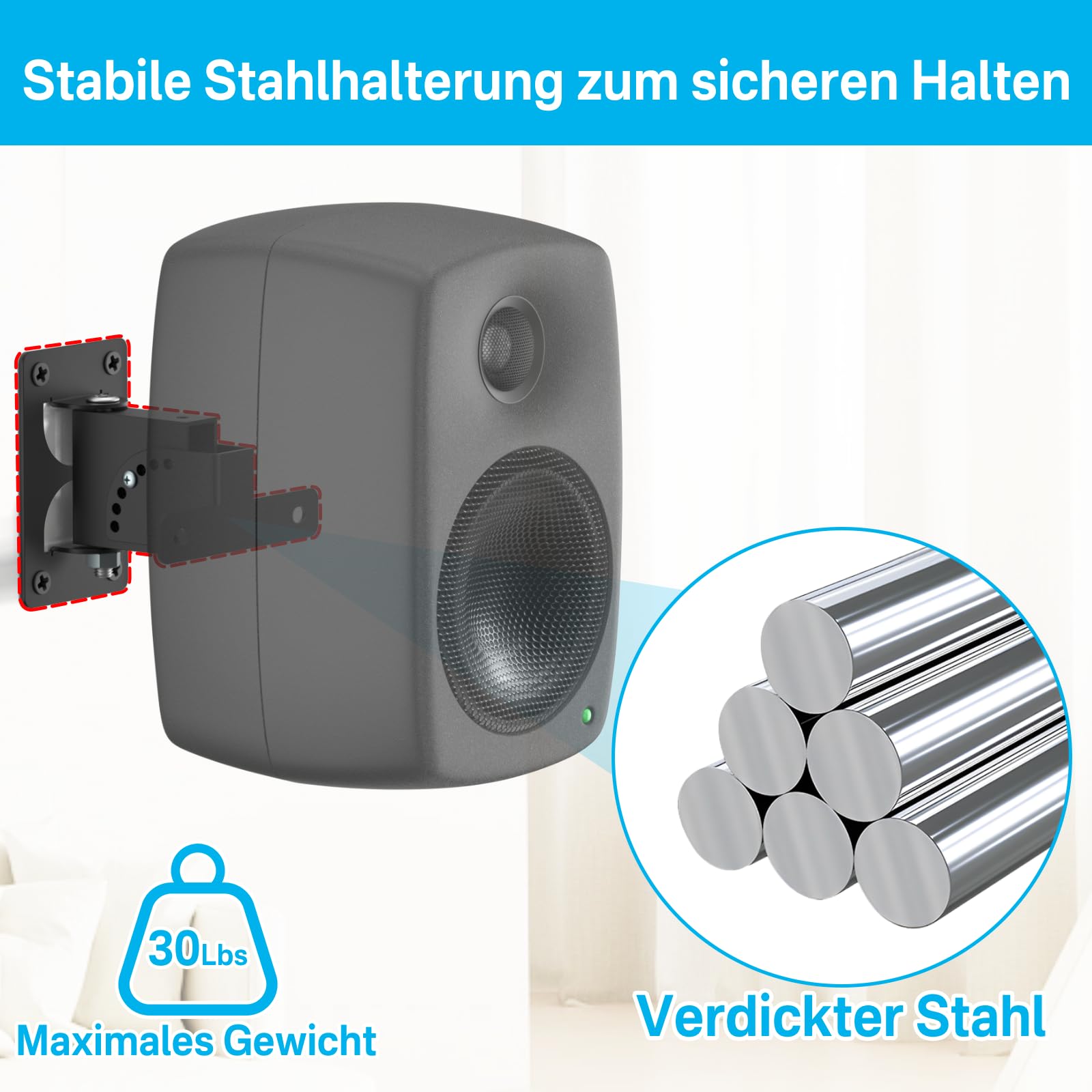 Support mural en métal pour haut-parleur Genelec G1 G2 G3 8010 8020 8030 8320 8330 - Support mural inclinable et pivotant - Support mural en acier robuste avec kit de fixation pour haut-parleur de