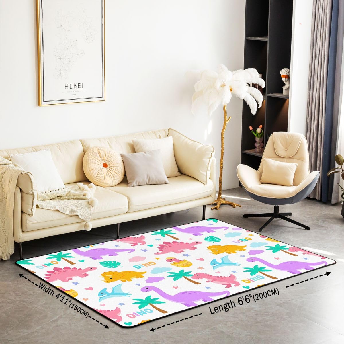 Süß Dinosaurier Teppich 100x150cm Autotoon Dschungel Dino Wohnzimmerteppich Kawaii Wildes Tier Modern Teppich rutschfest für Wohnzimmer Schlafzimmer