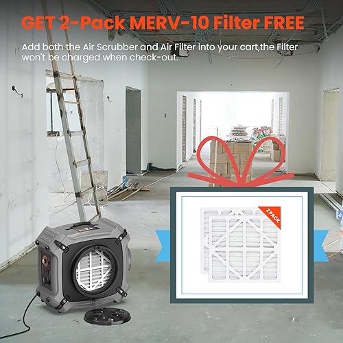 Miniatura 2 de Abestorm Limpiador de aire de 750 CFM de 4 etapas con luz UVC, filtro HEPAcarbón activado, prefiltro MERV-10, limpiador de aire comercial industrial