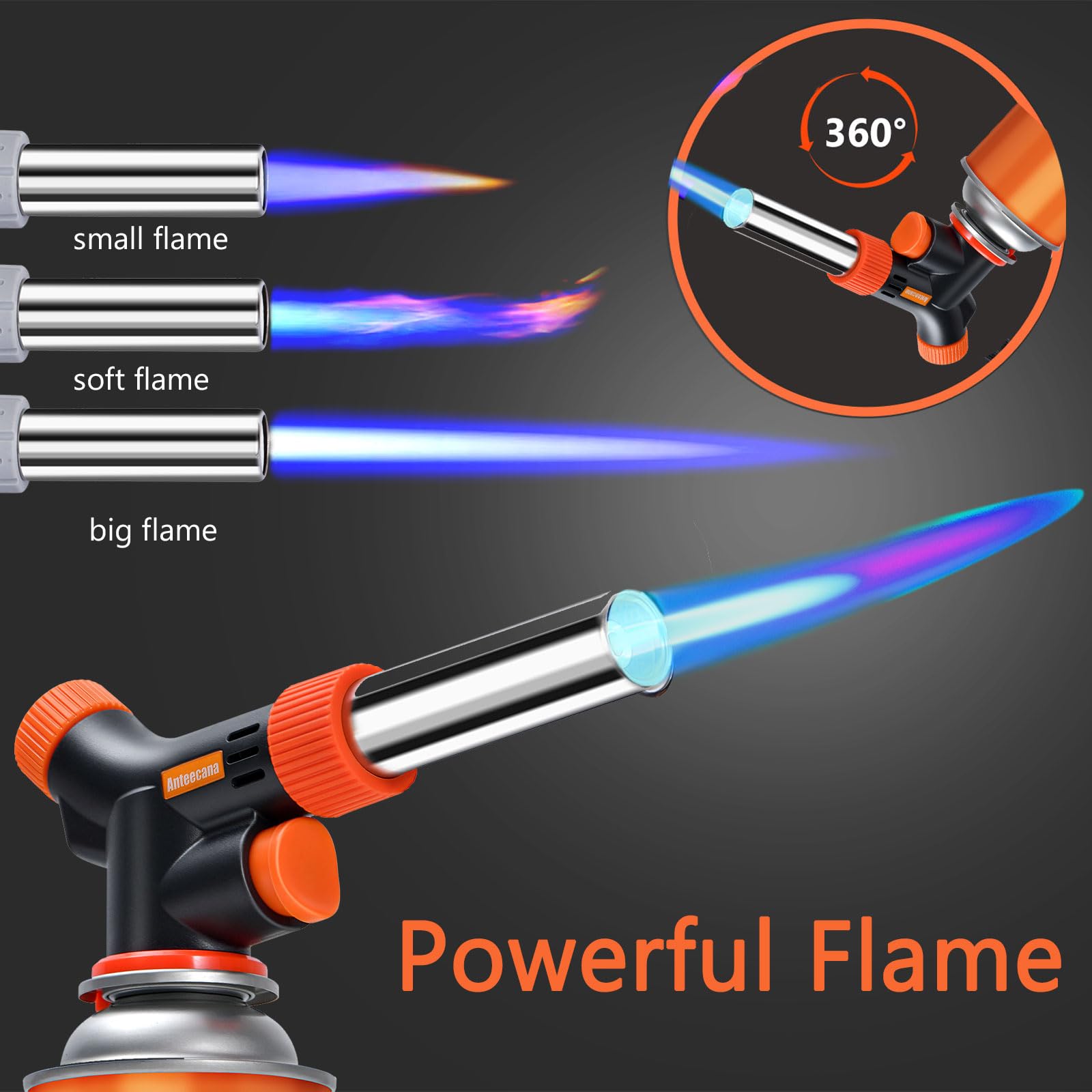 Torche de cuisine professionnelle culinaire, chalumeau au butane amélioré pour la cuisine, flamme réglable avec utilisation inversée (gaz butane non inclus)
