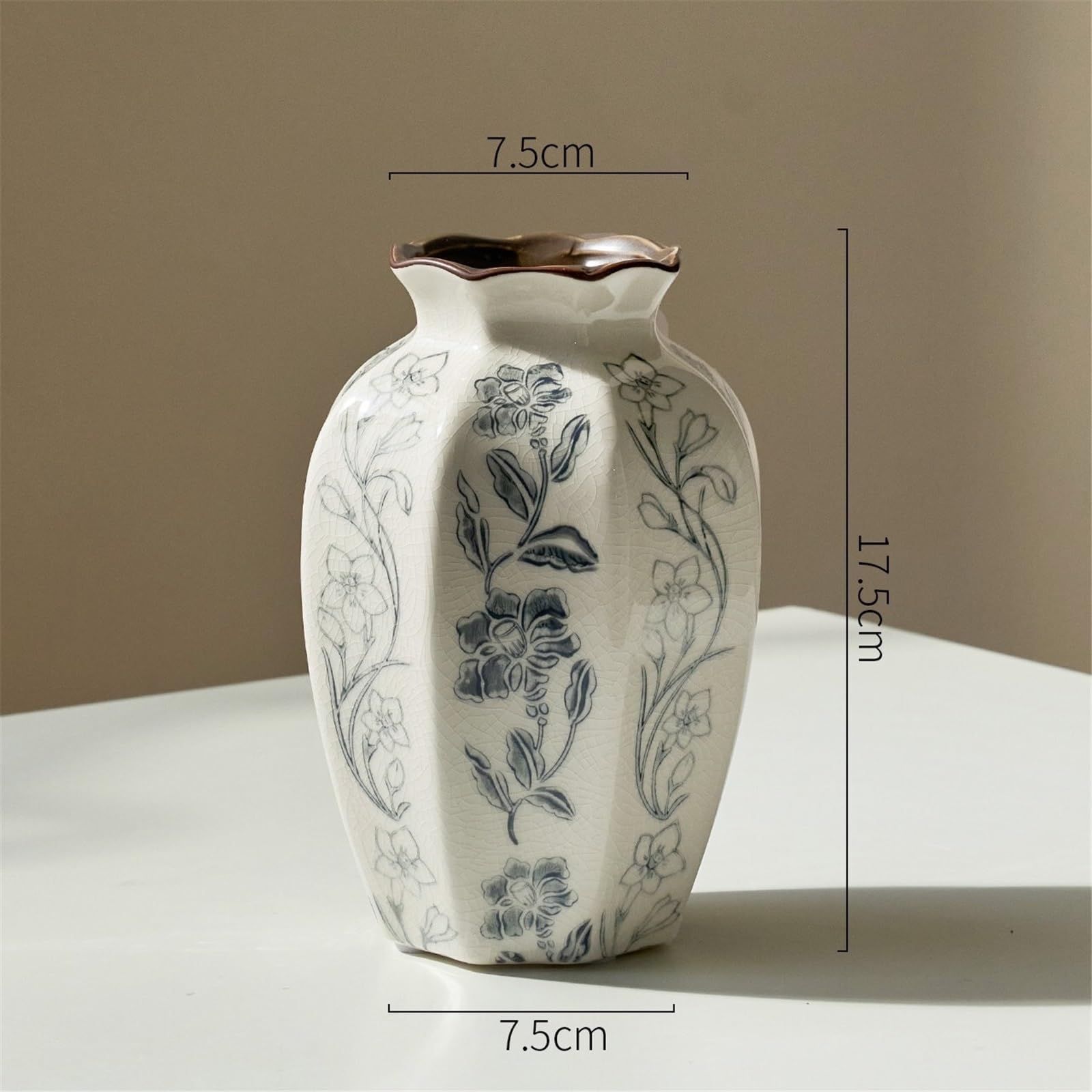 Wazon z kwiatami Vintage Ink niebiesko-biała dekoracja wazonów porcelanowych na stół do jadalni w salonie(Średni)