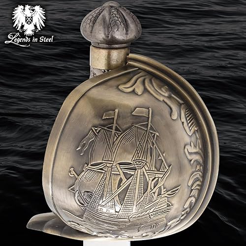 Miniatura 6 de Sable pirata Cutlass  Hoja de acero inoxidable de 22 pulgadas  Protector de empuñadura de cesta de metal fundido  Acentos de obras de arte pirata