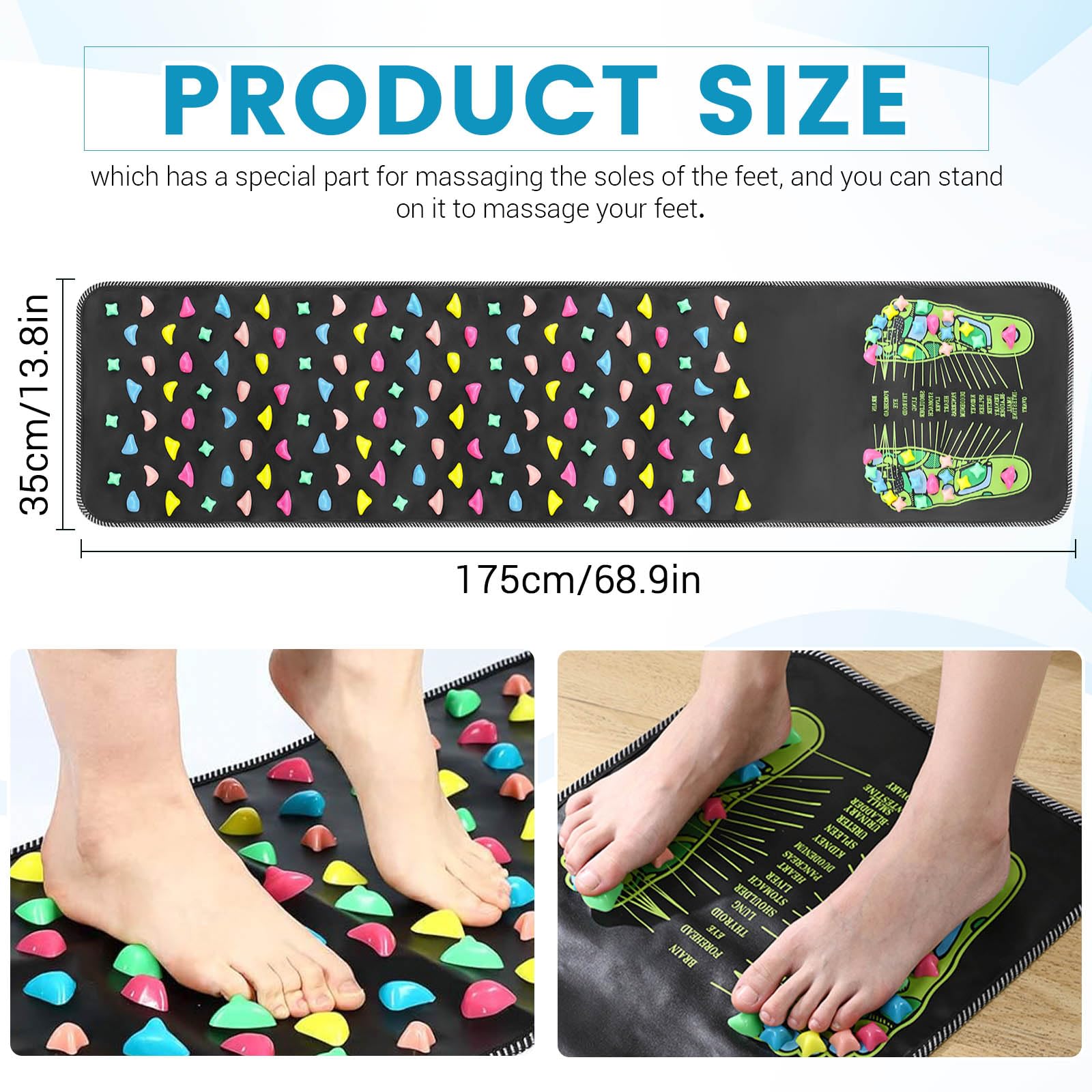 Fußdruckpunktmatte, Fußmatte Druckpunkte, 2-in-1-Fußmassage-Pad, zerlegbare Akupressurmatten, Akupressur-Werkzeug zur Entspannung (170 x 34 cm)