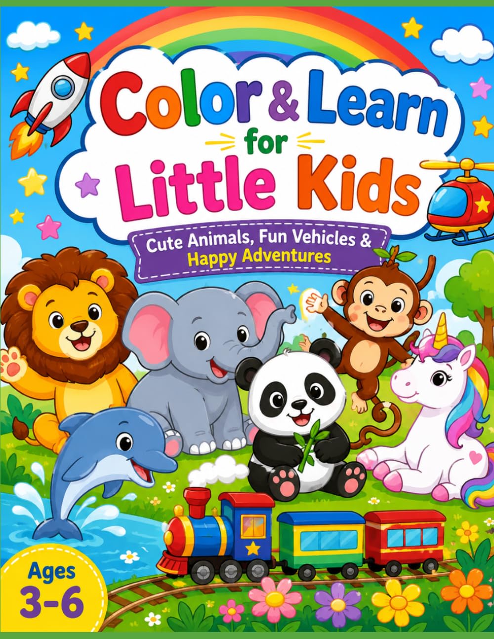 Color & Learn for Little Kids: Cute Animals, Fun Vehicles & Happy Adventures for Kids Ages 3–6