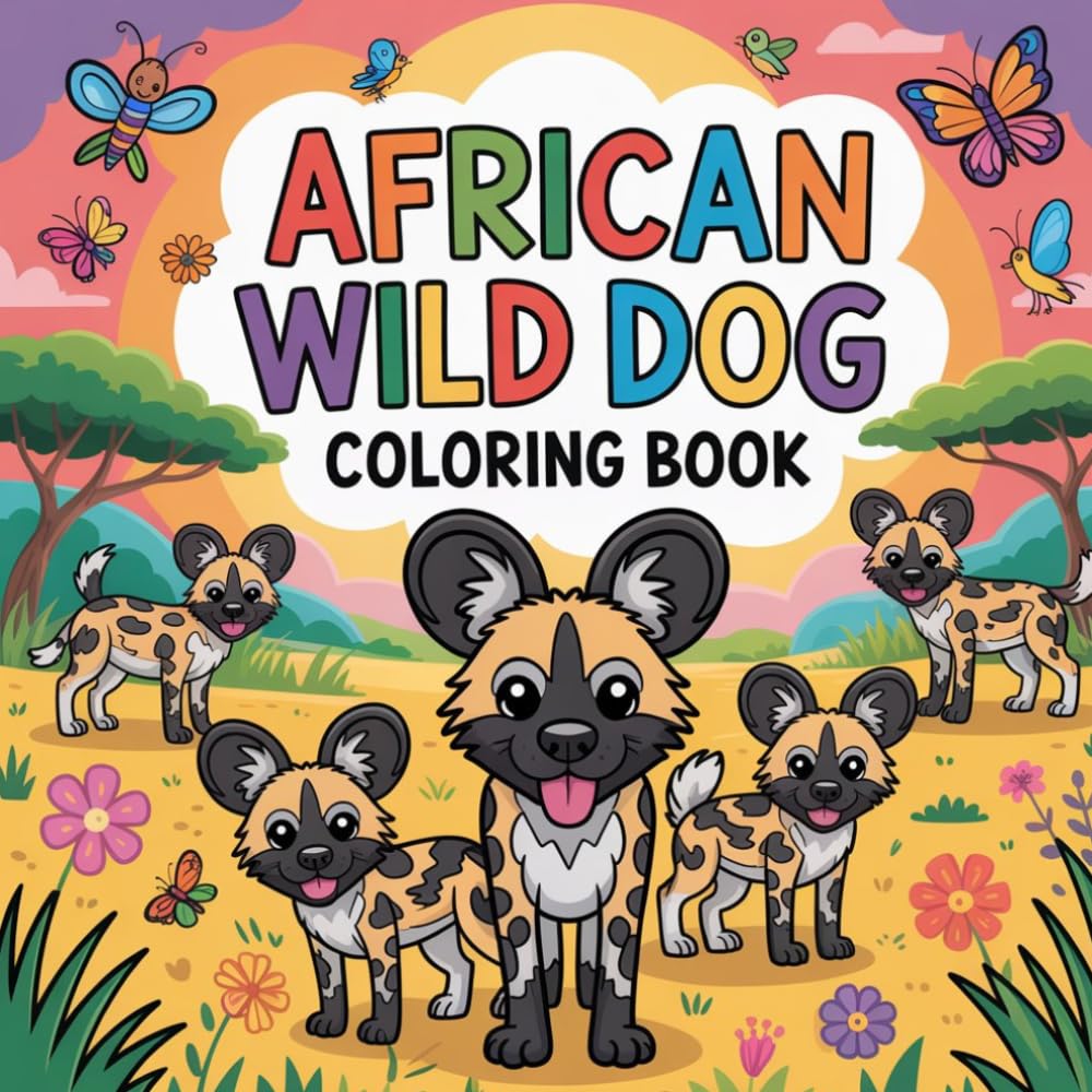 African Wild Dog Coloring Book: african wild dog relaxation women coloring book, exotic african wild dog kids color book, african wild dog stress ... book, african wild dog focus teens book