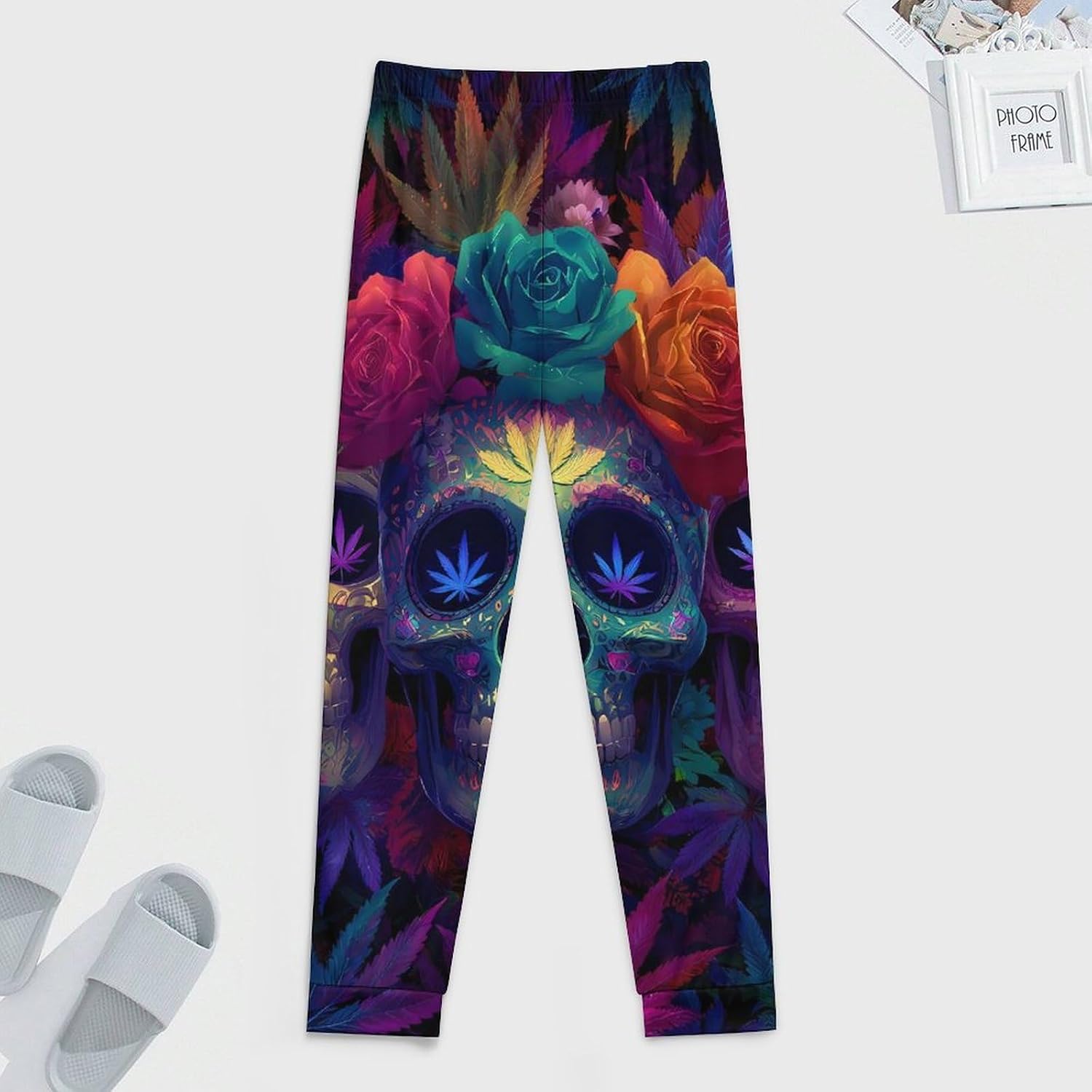 Skull Weed Leaves Mens Pajama Pants Soft Lounge Pants Pj Bottoms with Pockets