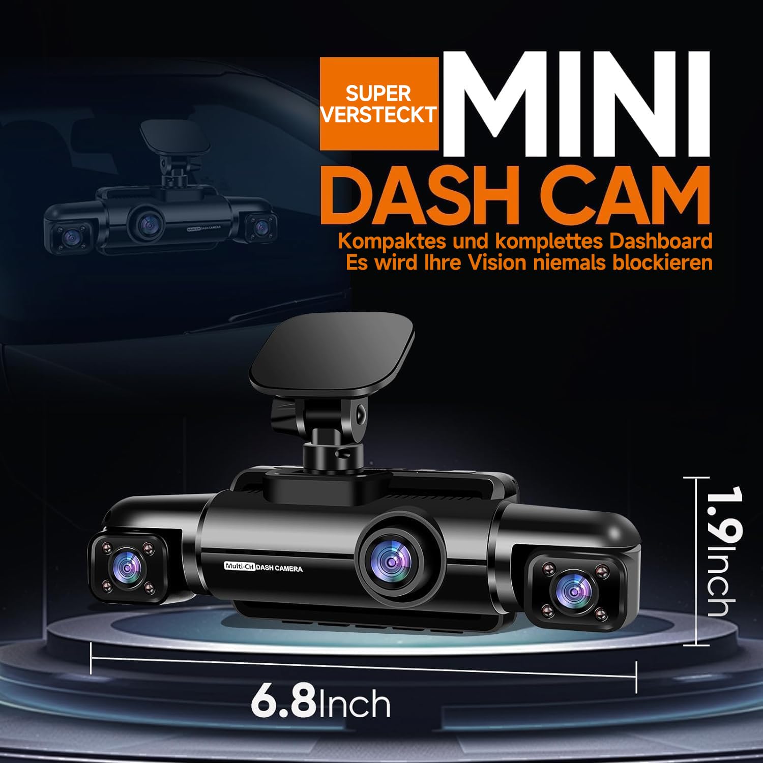 HUPEJOS 360° Dashcam Auto Vorne Hinten 4 Kanal Dash Cam Auto Kamera FHD 1080Px4,4×150° Weitwinkel,WDR-Nachtsicht (8 IR-LEDs), 3,18" IPS Display, G-Sensor,WiFi GPS,24/7 Parkmodus, 64GB SD-Karte