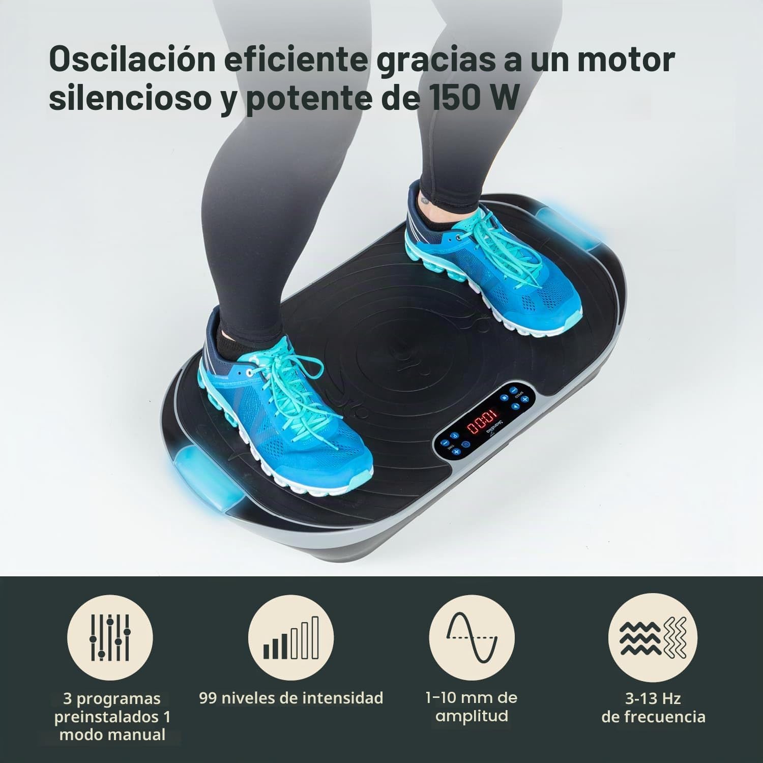 Skandika V2 | Plataforma vibratoria, Asas y Bandas de Entrenamiento, vibración oscilante, diseño Curvo, Motor silencioso, 99 Niveles, Pantalla LCD