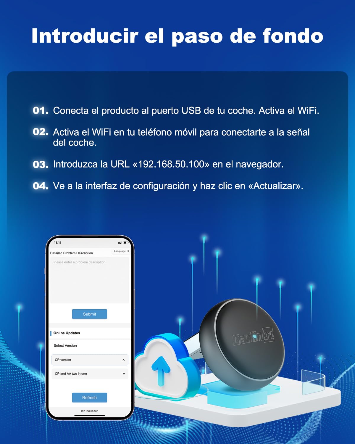Carlinkit Adaptador inalámbrico CarPlay y Android Auto – Mini Ultra 3 Convert OEM con cable a dongle inalámbrico para iPhone y Android 11+, USB-A/Type-C Plug & Play, conexión rápida, actualización en