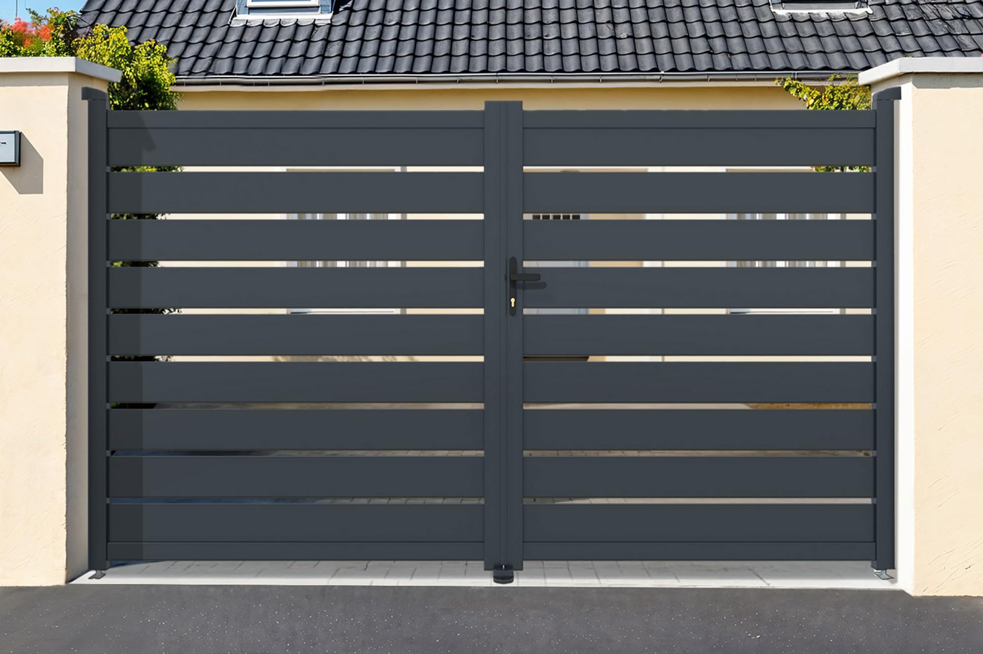 Casanoov Portail battant 3m VOGEL H.180cm aluminium gris