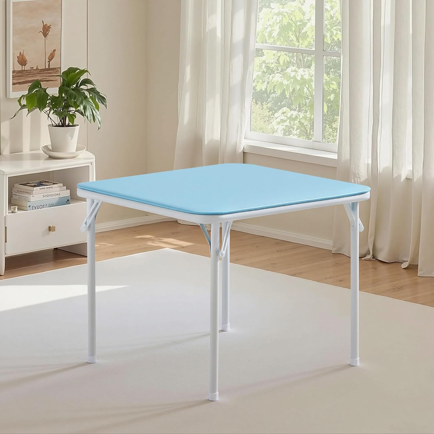 VECELO 24'' Kids Folding Activity Card Table, with Ultra Soft Padded Tabletop, 1 Piece, Blue & White