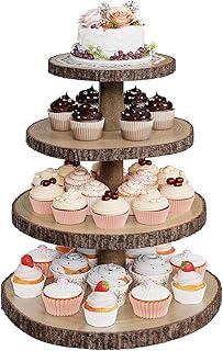 Wood Cupcake Stand, 4 Tier Wooden Cupcake Tower, Large Rustic Cupcake Di...