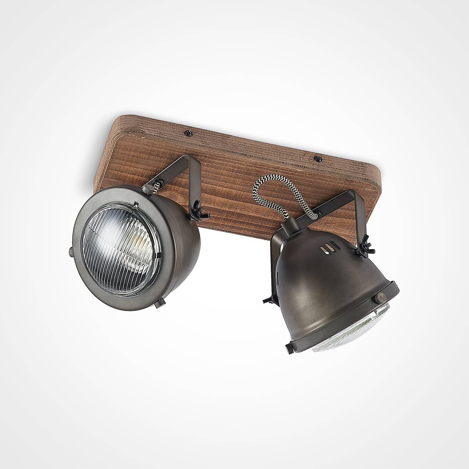 Lindby Spot Farovi à intensité variable (Modern, Industriel) en Noir Bois e. a. pour Salon & Salle manger (à 2 lampes GU10) Lampe encastrable plafonnier applique