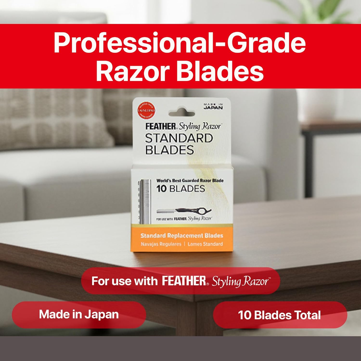 Feather Styling Razor Standard Blades - Professional Hair Cutting Blades for Styling, Shaping, Feathering, & Thinning - Stainless Steel Single Edge Guarded Blade - Made in Japan - Refill Pack - 10 Ct - Image 7