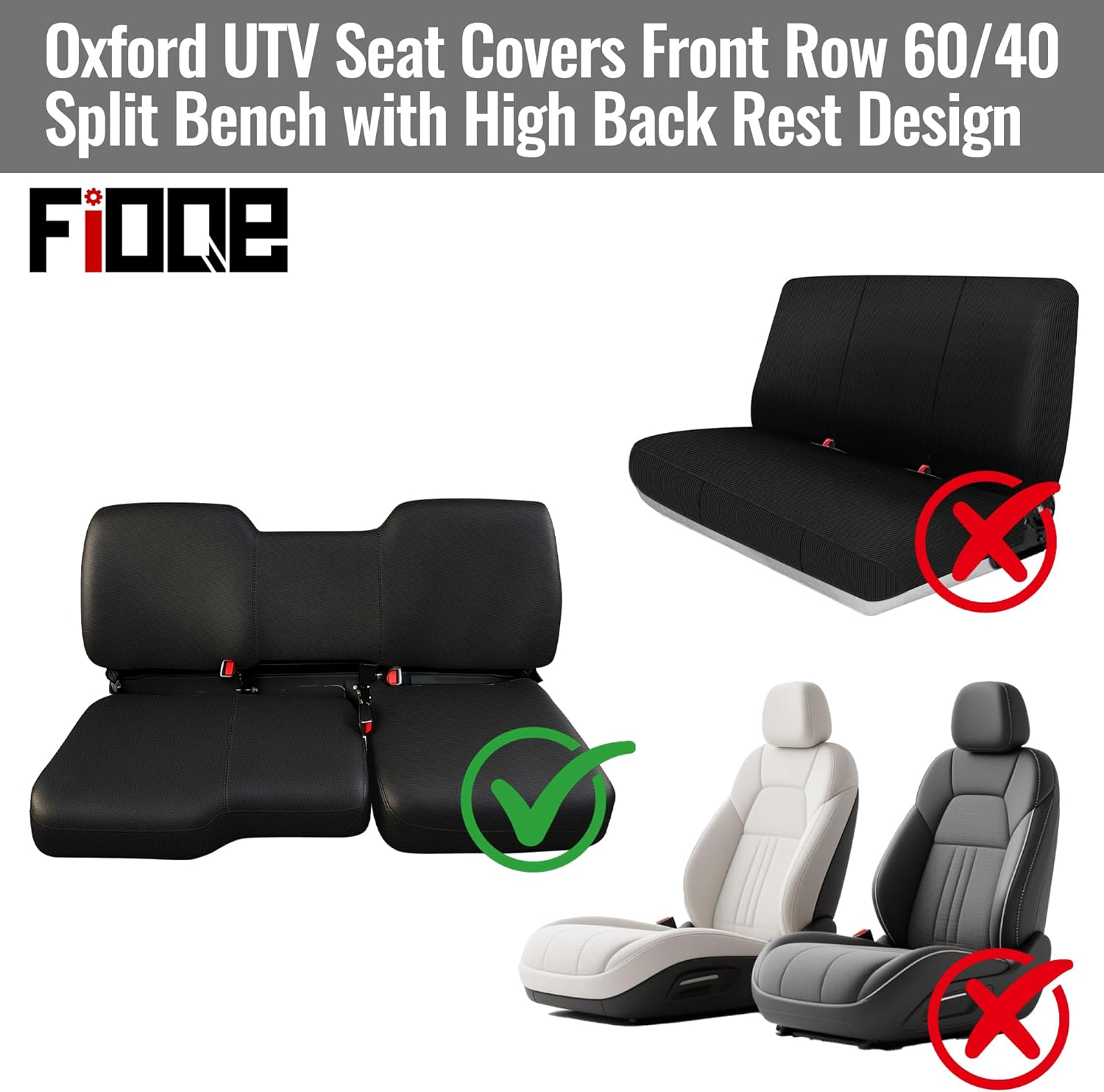 Oxford UTV Seat Covers for Polaris Ranger 1000 2020-2025 for Polaris Ranger XP 1000 2017-2021 Front Row 60/40 Split Bench with High Back Rest Design, Heavy Duty Protective Cover Set - Black