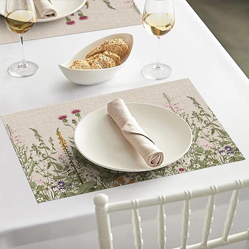 Miniatura 7 de Artoid Mode Juego de 6 manteles individuales de vinilo con estampado de flores salvajes, lavables, de PVC, para fiestas de primavera, cocina,