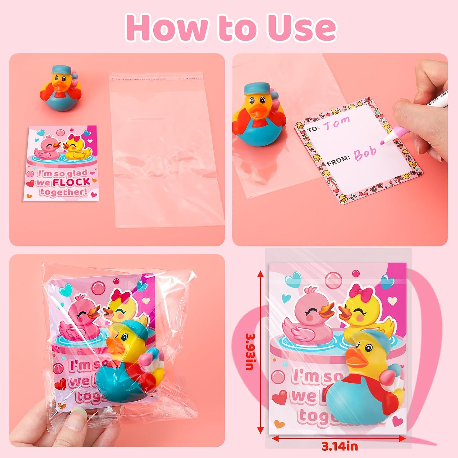 28 Valentine Rubber Ducks with Cards, Valentines Gifts for Kids Classroom image 3